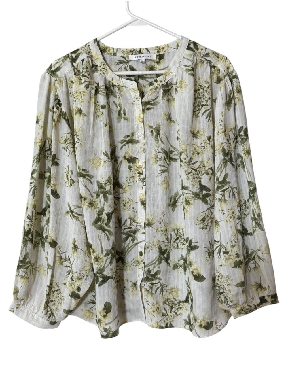 Rose + Olive Women Floral V-Neck Long Sleeve Button Down Blouse Size Medium
